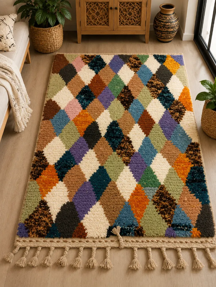 Handmade Natural Wool Traditional Craft Rug 1m x 1.5m