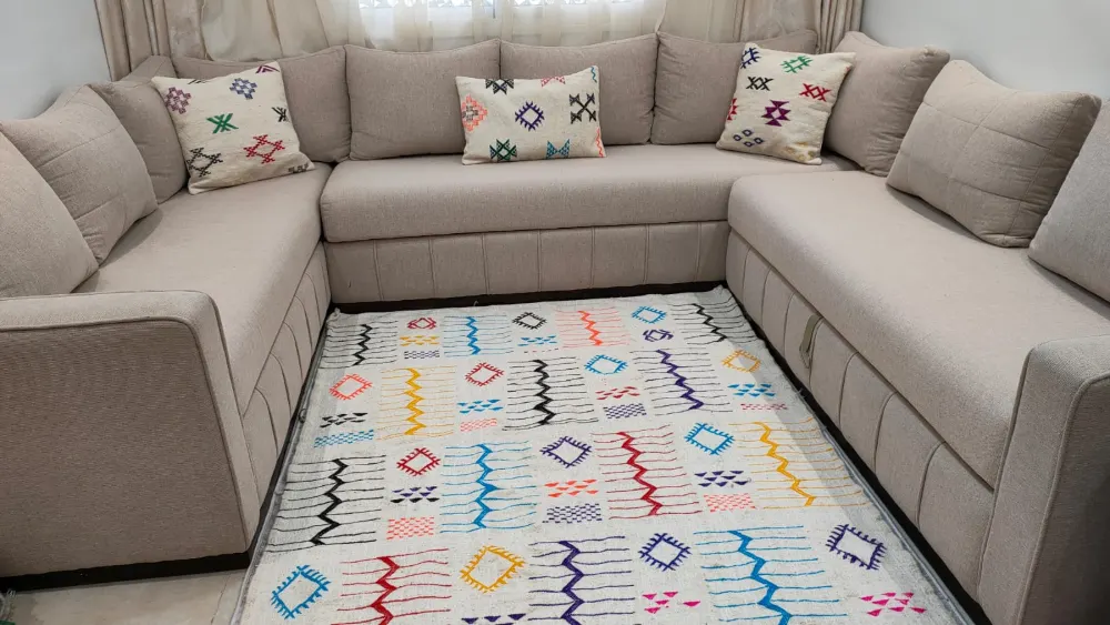 Tapis Traditionnel Fait Main en Laine Naturelle 1,4 x 2,5 m