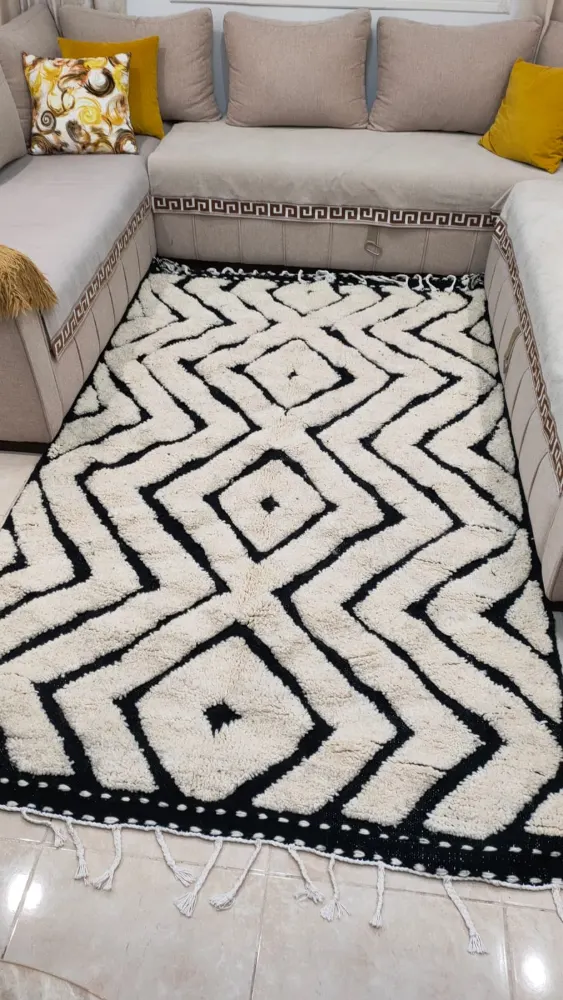 Tapis en laine naturelle fait main 1,5 x 2,5 m - Épais et chaleureux