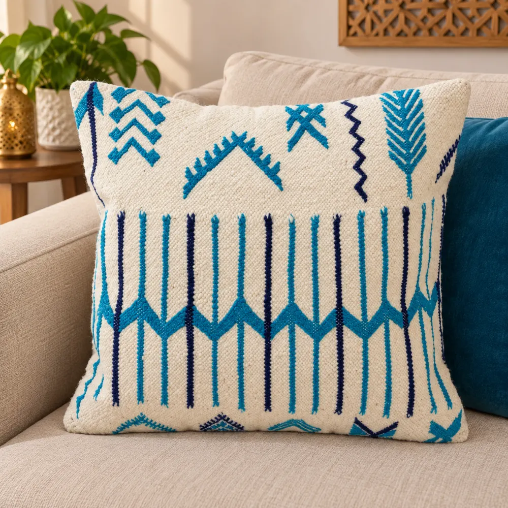 Coussins de Décoration en Laine Naturelle Bleue 46x46 cm