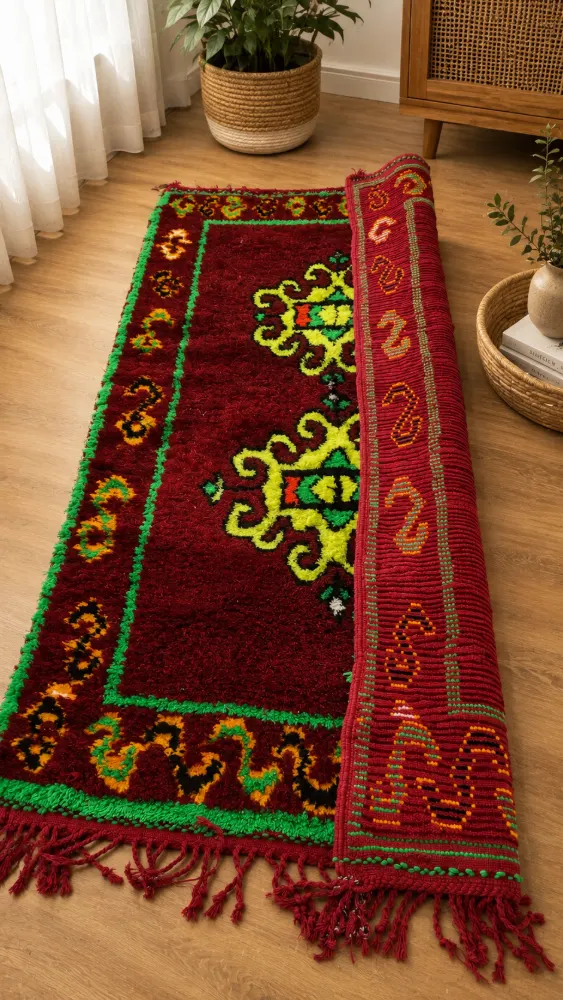 Handmade Traditional Red Yarn Runner Rug - 97 x 195 cm